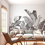 Wall murals Monochrome tropical leaves and blooms.