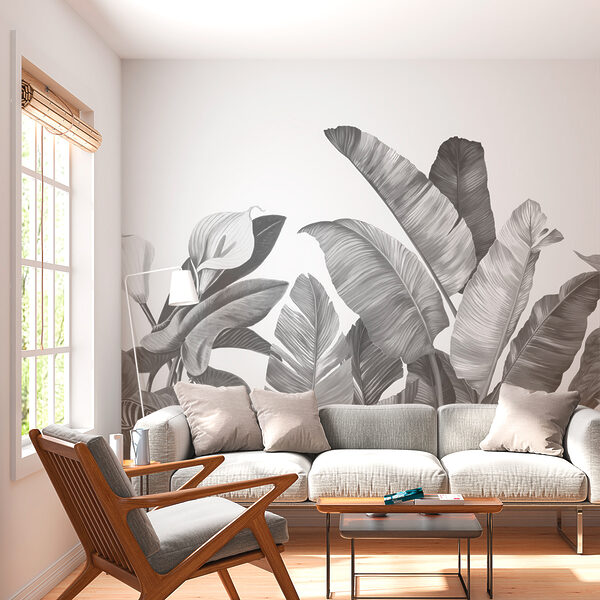 Monochrome tropical leaves and blooms Wall murals Monochrome tropical leaves and blooms