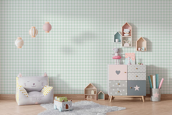 Wall mural Green and white checkered tablecloth