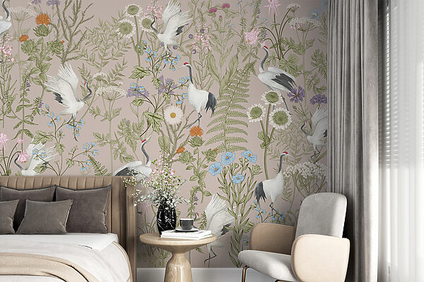 Wall murals Wall murals Wallpaper with birds and flowers (SKU: w00380)