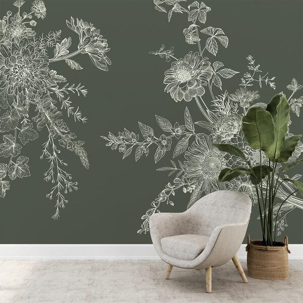 Elegant floral sketch on a dark background Wall murals Elegant floral sketch on a dark background