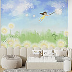 Wall murals Girl flying with a dandelion seed.