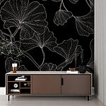 Wall murals Elegant ginkgo pattern on black background.