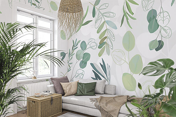 Green leaf on a white background Wall murals Green leaf on a white background