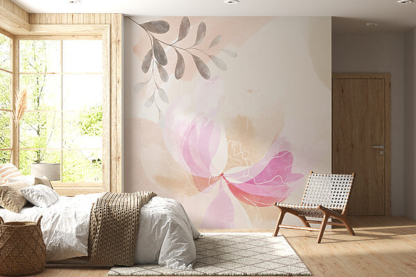 Wall murals Wall murals Delicate floral watercolor with leaves (SKU: w00396)