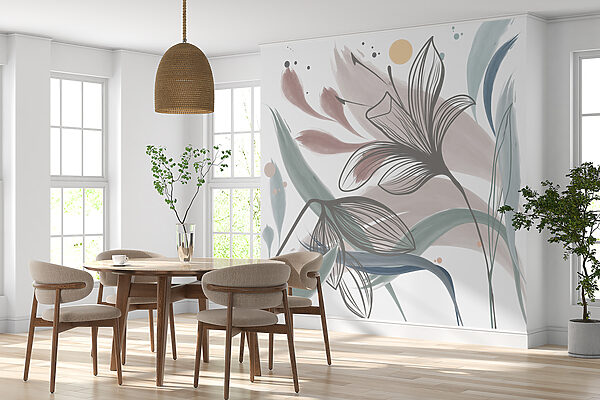 Abstract floral elegance in pastel hues Wall mural Abstract floral elegance in pastel hues