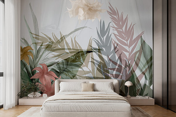 Abstract floral design with layered leaves Wall murals Abstract floral design with layered leaves