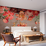 Wall murals Vibrant blossoms on rustic canvas.