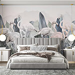 Wall murals Group of flamingos and leaves