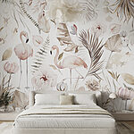 Wall murals Flamingos dance amidst botanical dreams.