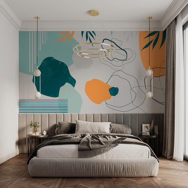 Wall murals Abstract shapes and vibrant leaves intertwine Wall murals Abstract shapes and vibrant leaves intertwine