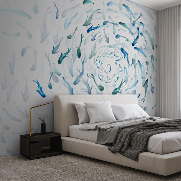 Wall murals Group of fish swimming in a spiral Wall murals Group of fish swimming in a spiral