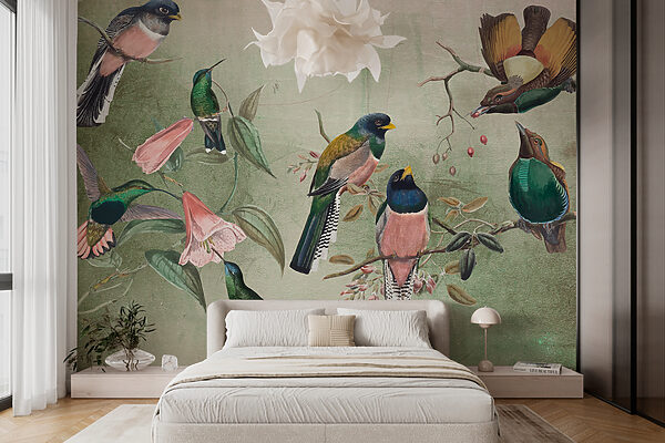 Wall murals Group of birds on a branch Wall murals Group of birds on a branch