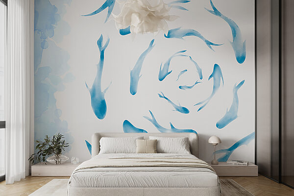 Wall murals Group of blue fish Wall murals Group of blue fish