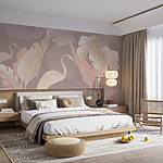 Wall murals Elegant leaves and birds pattern design.