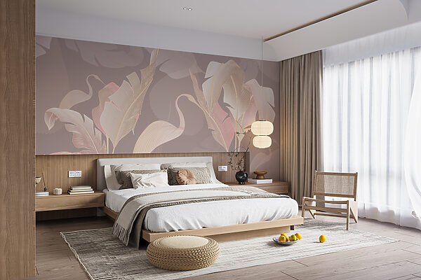 Wall mural Wall mural Elegant leaves and birds pattern design (SKU: w00538)