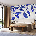 Wall murals Blue leaves on a white background