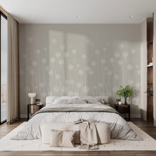 Wall mural White flowers on a gray background