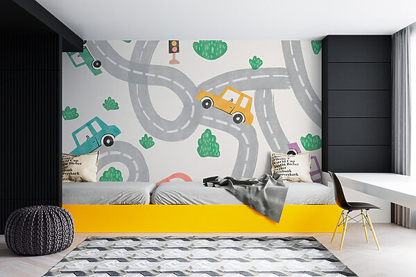 Wall murals Drawing of a yellow car Wall murals Drawing of a yellow car