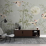 Wall murals Cranes and bamboo under the moon.