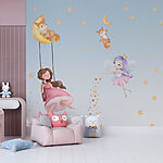 Wall murals Girl in a pink dress on a swing