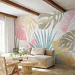 Wall murals Colorful tropical leaf pattern design.