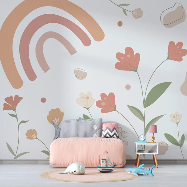 Abstract pastel flowers and rainbow design Wall murals Abstract pastel flowers and rainbow design