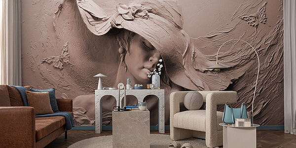 Wall murals Sculpture of a woman in a hat