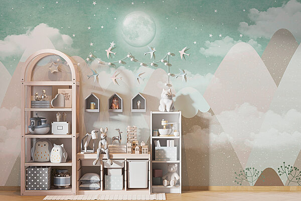 Wall mural Moon and stars in the sky