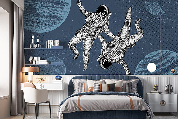 Wall murals Two astronauts floating in space Wall murals Two astronauts floating in space