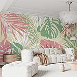 Wall murals Tropical leaves pattern in pastel.