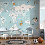 Wall murals Map of the world with mountains and clouds