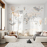 Wall murals Map of the world with hot air balloons