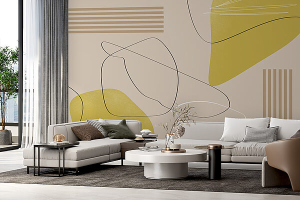 Wall mural Yellow and black wavy lines