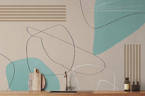 Wall murals Blue and white background with black lines Wall murals Blue and white background with black lines