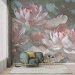 Wall murals Pastel lotus blooms amidst leaves.