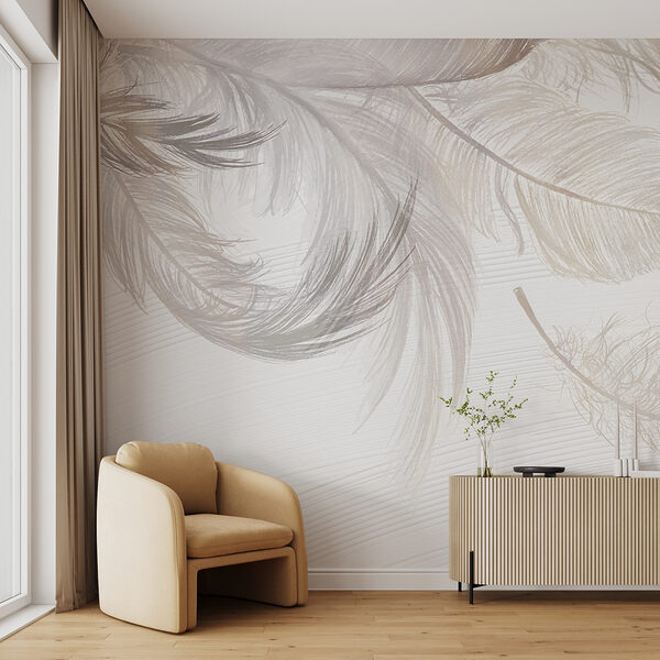 White feather on a white surface Wall murals White feather on a white surface