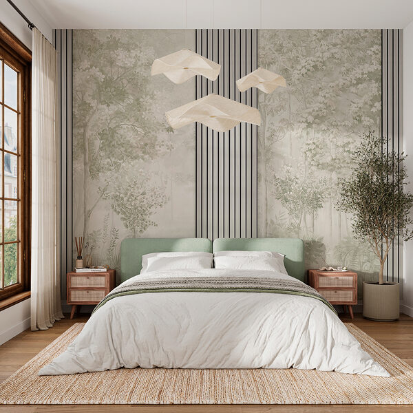 Wall murals Wallpaper with trees and flowers