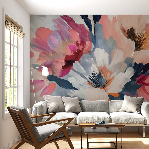 Colorful abstract floral painting blooms. Wall murals Colorful abstract floral painting blooms.