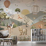 Wall murals Landscape with animals and hot air balloons