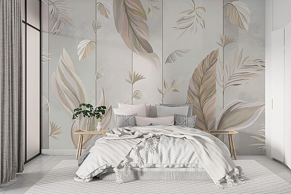Elegant leaves with soft pastel hues Wall murals Elegant leaves with soft pastel hues