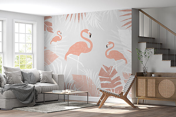 Flamingos among tropical leaves pattern Wall murals Flamingos among tropical leaves pattern