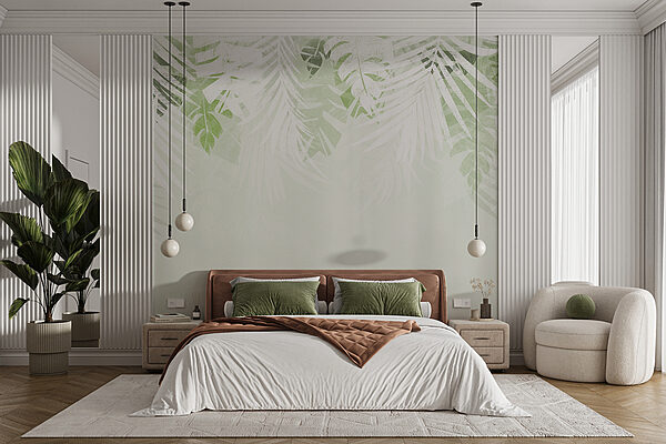 Wall murals Wall murals White and green leaves (SKU: w00793)