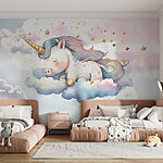 Wall murals Unicorn sleeping on clouds