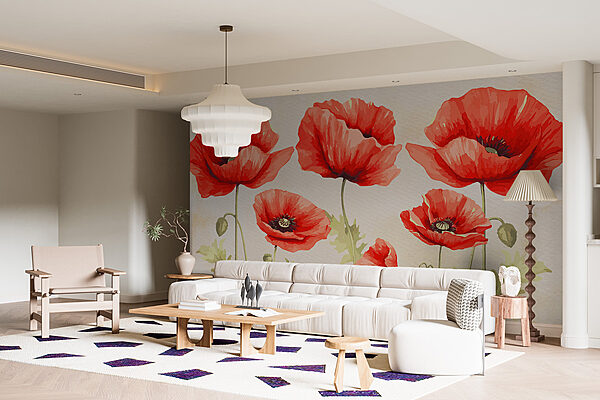 Red poppies in watercolor style Wall murals Red poppies in watercolor style