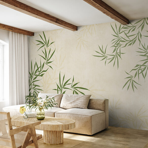 Wall mural Wall mural Green leaves on a white surface (SKU: w00817)