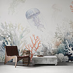 Wall murals Jellyfish drifting over colorful corals.
