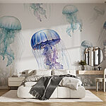 Wall murals Blue and white jellyfish