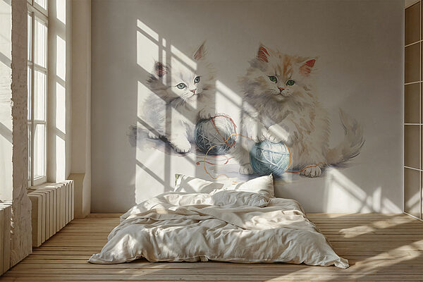 Watercolor of a cat playing with a ball Wall murals Watercolor of a cat playing with a ball