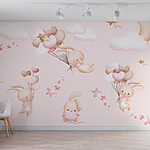 Wall murals Cartoon of a teddy bear holding a pink heart